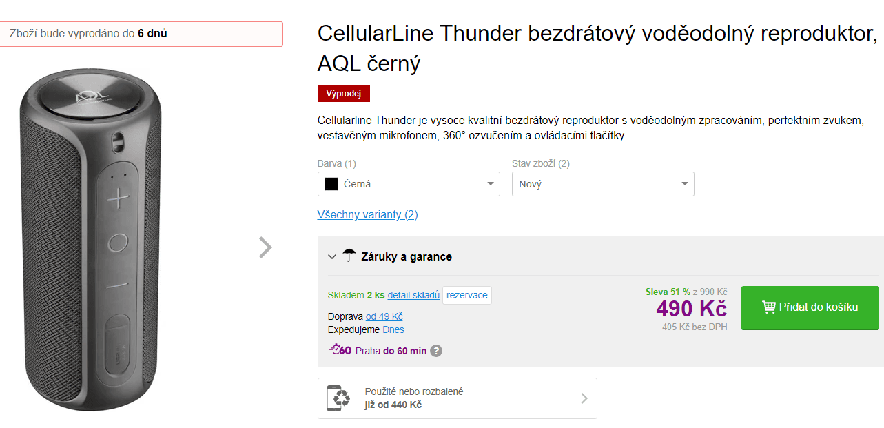 BT repro CellularLine Thunder, IPX7