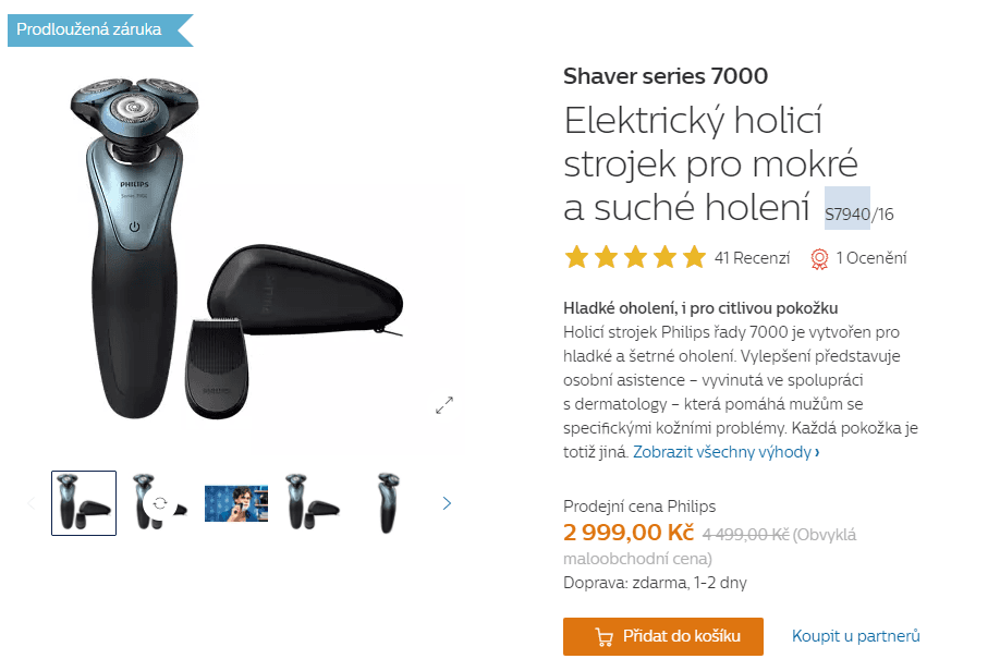 Holící strojek Philips 7000, aku, BT