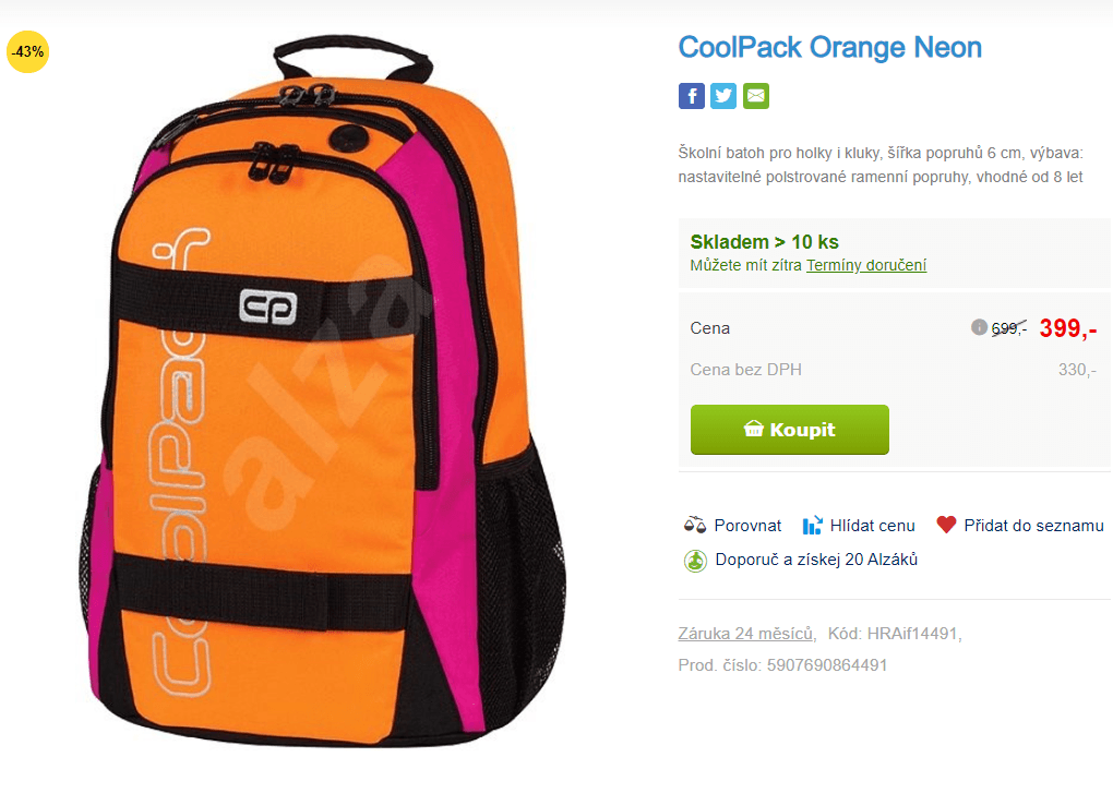 Batoh CoolPack Orange Neon, 25l