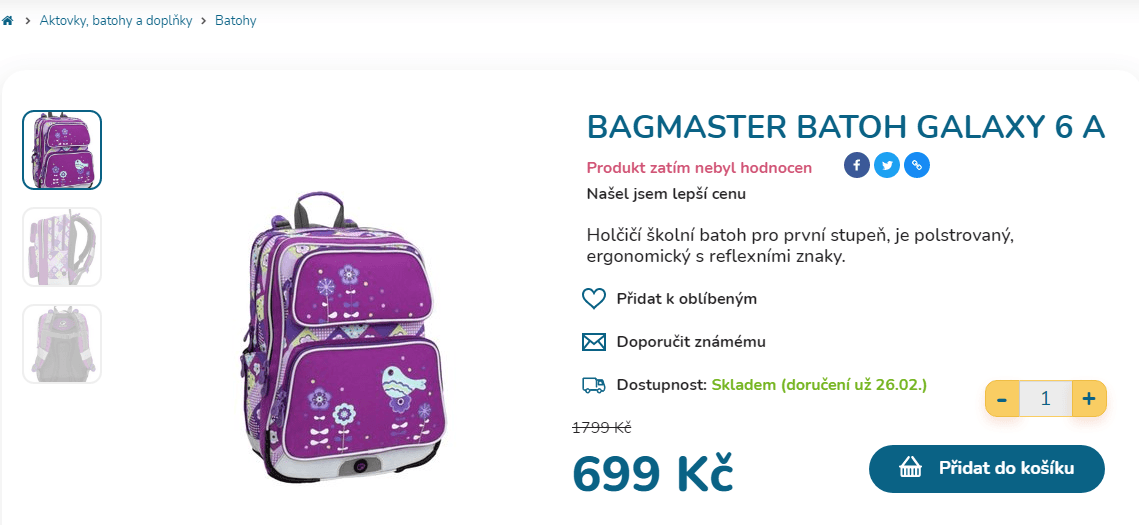 Školní batoh Bagmaster Galaxy, 1. stupeň