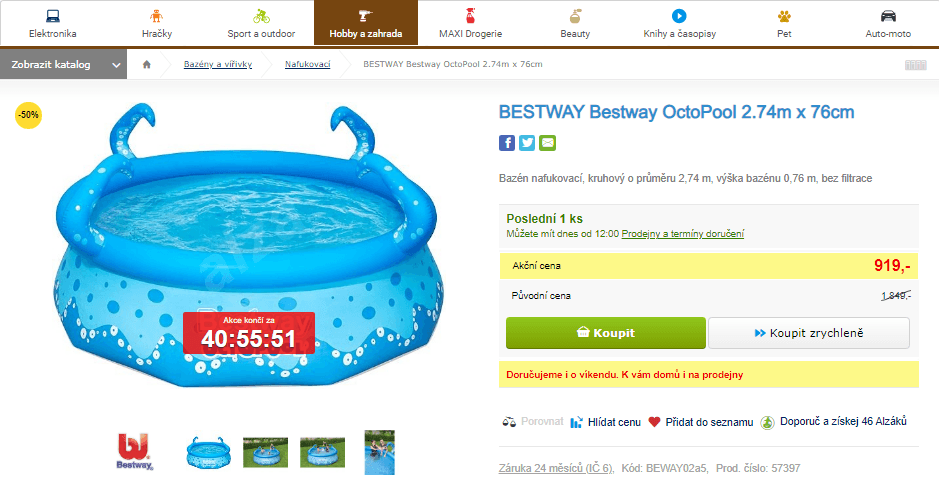 Bazén nafukovací Bestway, 2.74m x 76cm