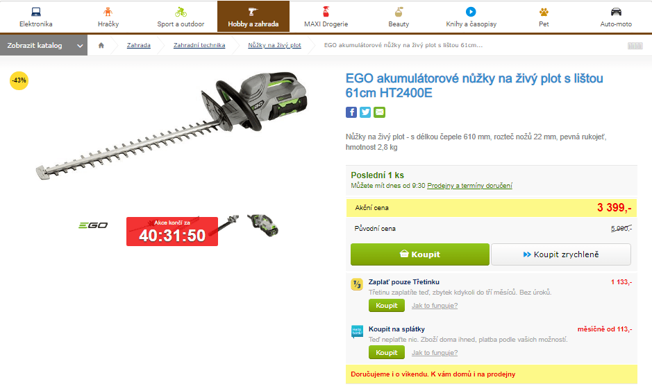 Aku nůžky na živý plot EGO, 61 cm