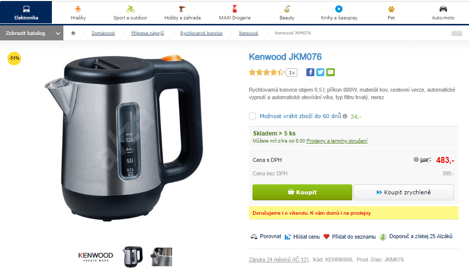 Rychlovarná konvice Kenwood, 0,5 l