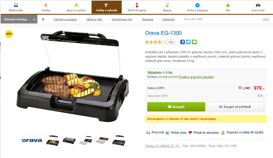 Kontaktní gril Orava EG-1300
