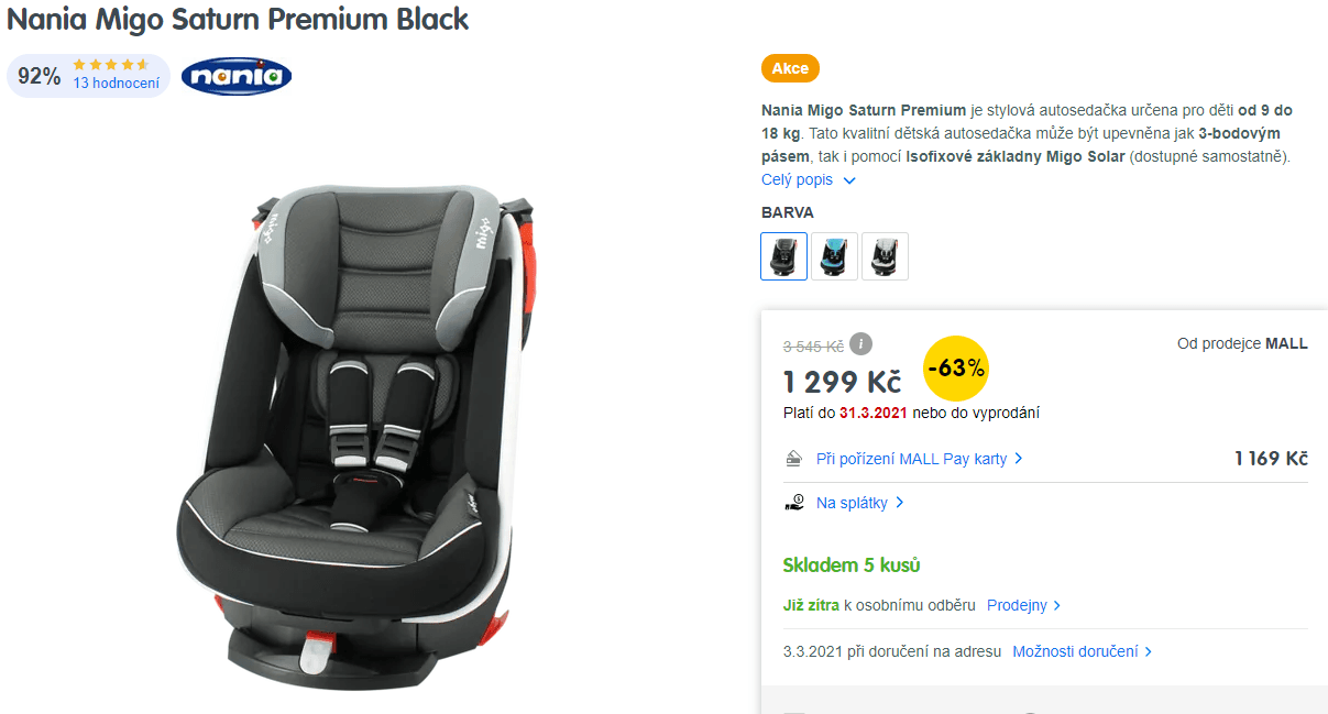 Autosedačka 9-18kg Nania Migo Saturn