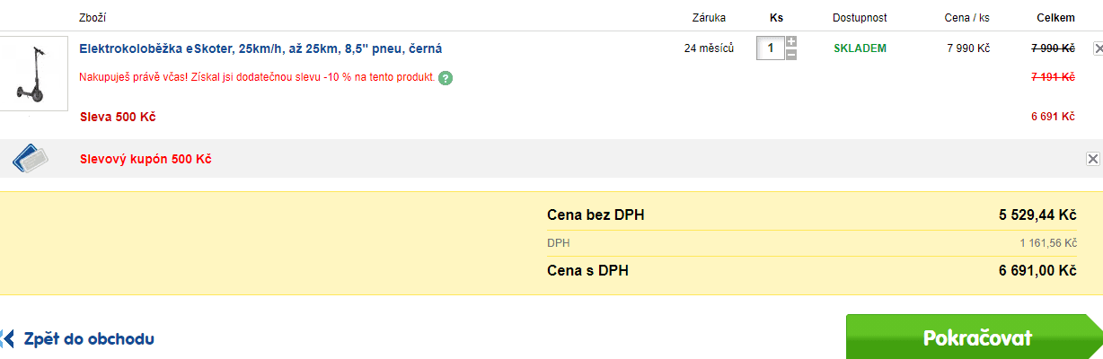 El. koloběžka Sencor, 25km/h, 25km dojezd