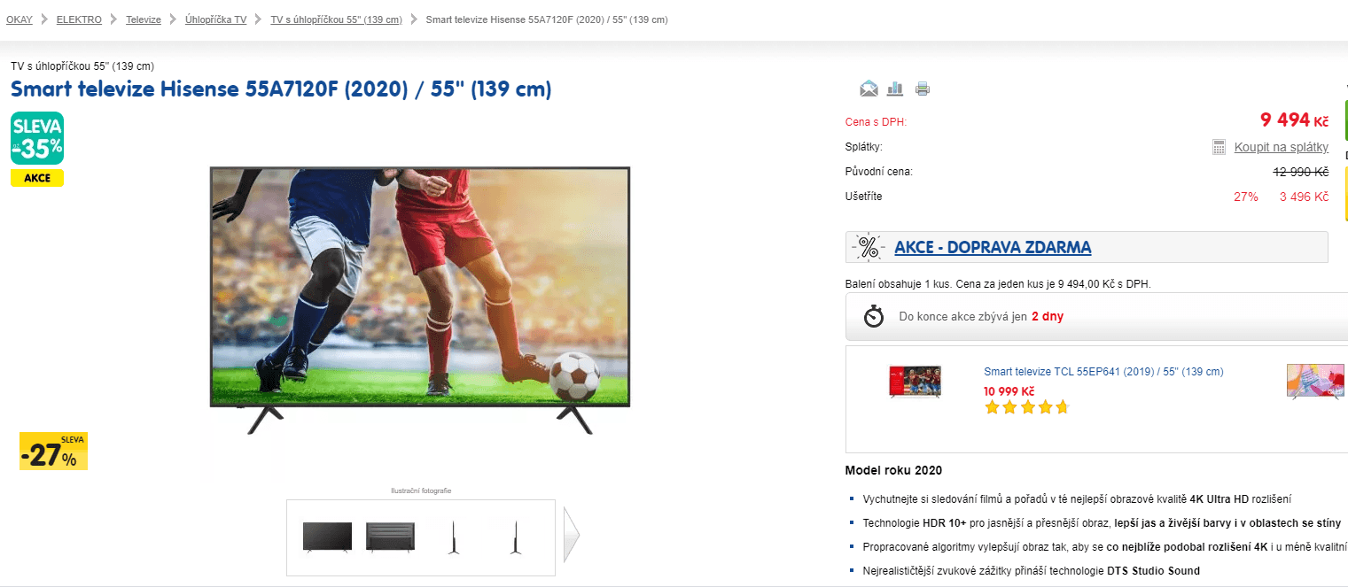 4K Smart TV, 139cm, HDR, Hisense