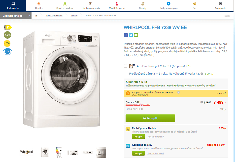 Pračka Whirlpool, 8 kg, 1 200 ot/min