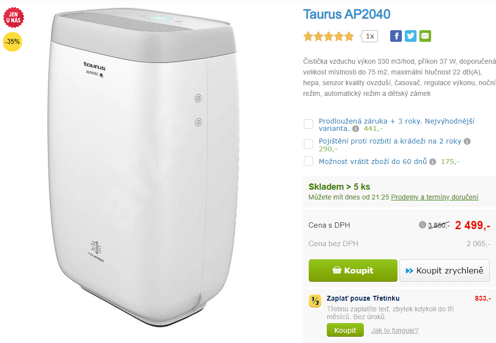 Čistička vzduchu Taurus, EPA, 75 m2