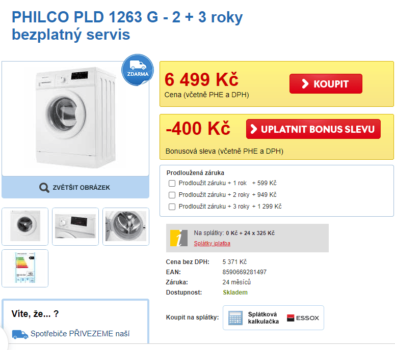 Pračka Philco, 6 kg, A+++, 1200 ot./min.