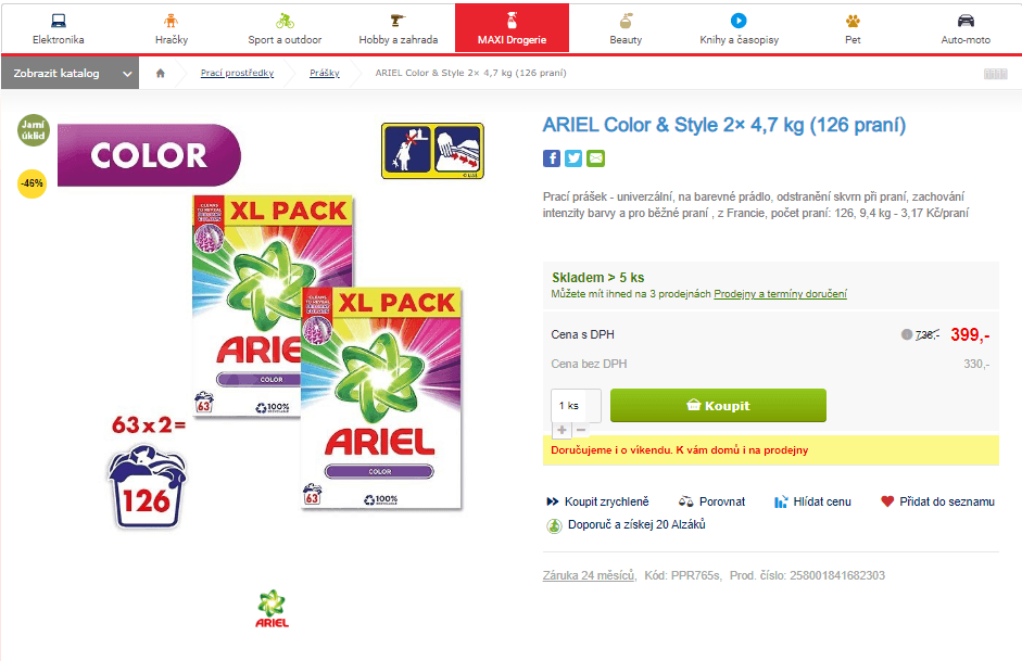 ARIEL Color & Style 2x4,7 kg (126 PD)