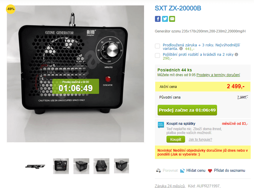 Generátor ozonu SXT, až 230 m2