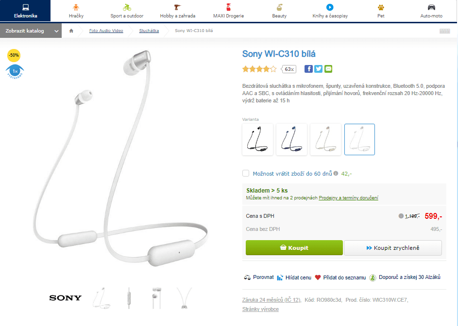 BT sluchátka Sony WI-C310, asistent
