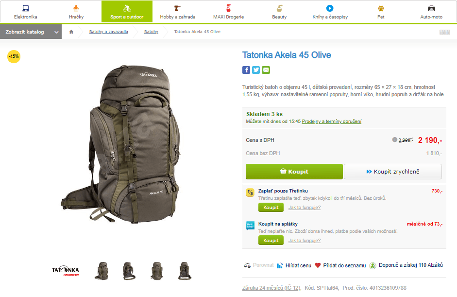 Turistický batoh Tatonka Akela 45 Olive