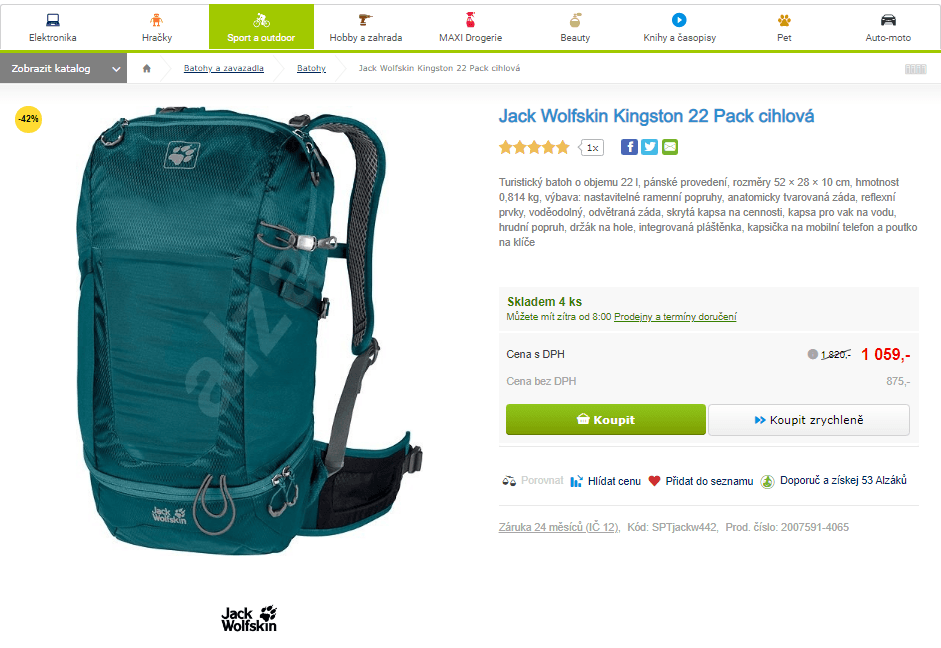 Turistický batoh Jack Wolfskin Kingston 22
