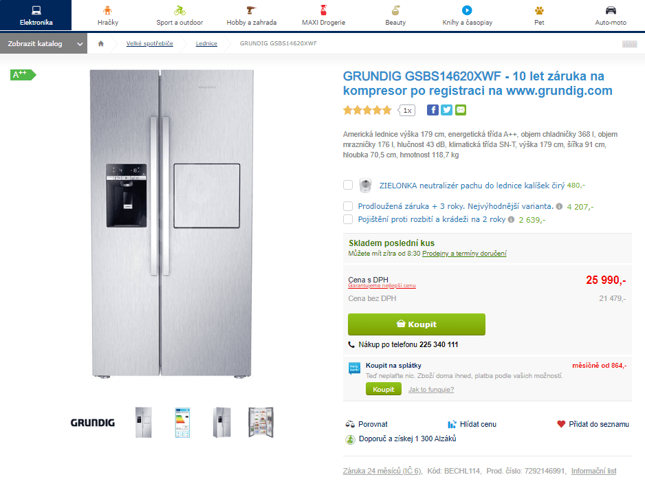 Americká lednice Grundig, A++, 179 cm