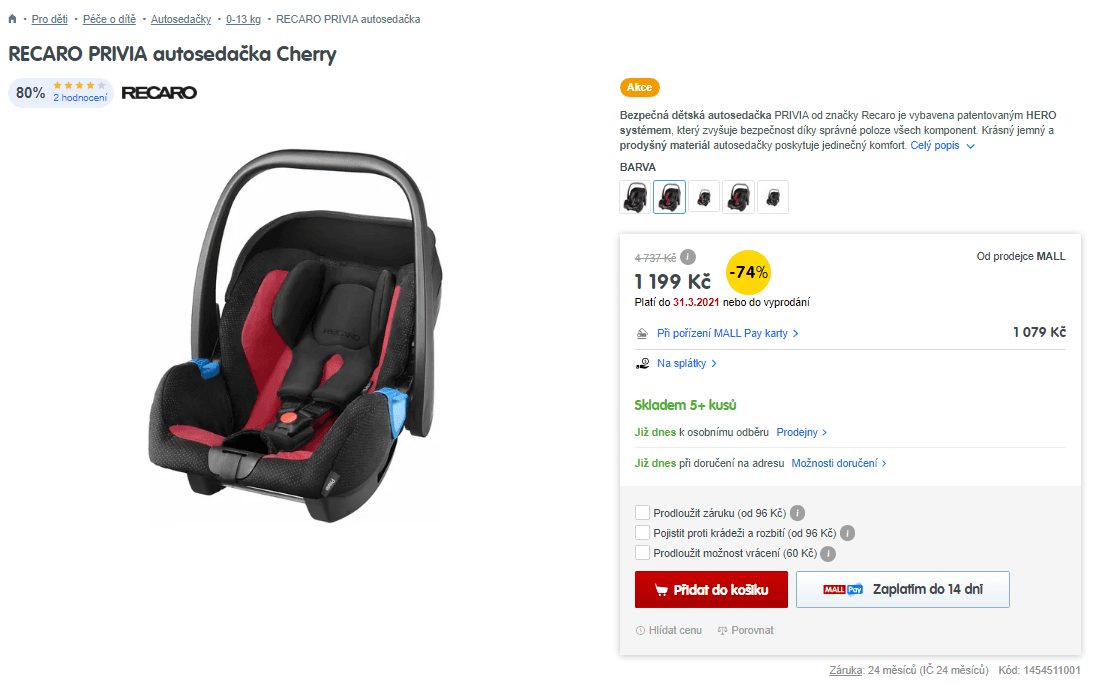 Autosedačka 0-13 kg Recaro Privia