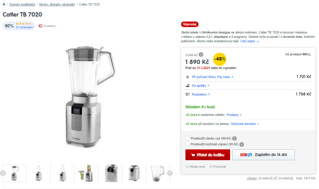 Stolní mixér Catler TB 7020, 30 000 ot./m.