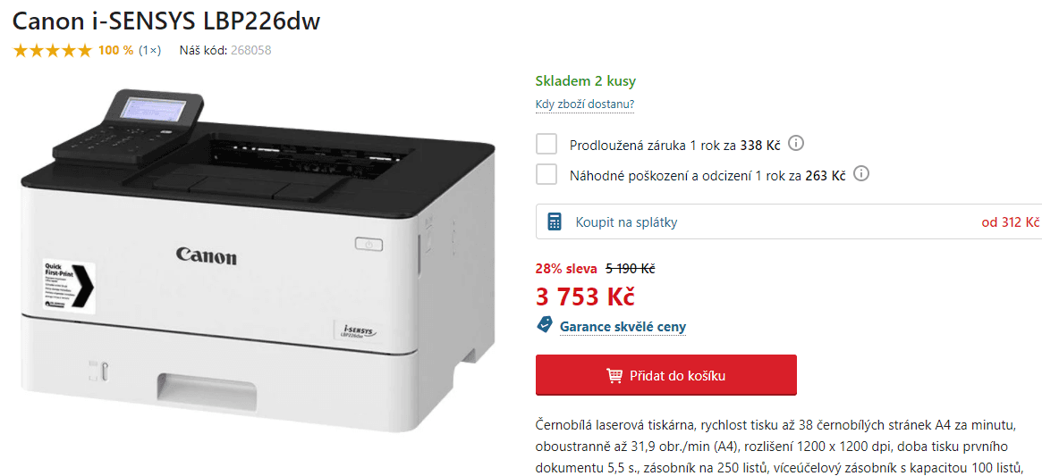 ČB laserová tiskárna, Wifi, Canon