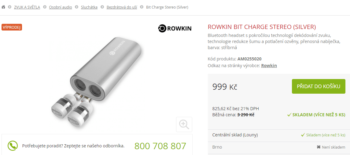 Bezdrátová sluchátka Rowkin Bit Charge Stereo