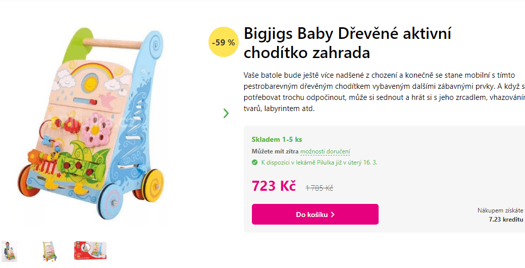 Dřevěné aktivní chodítko Bigjigs Baby