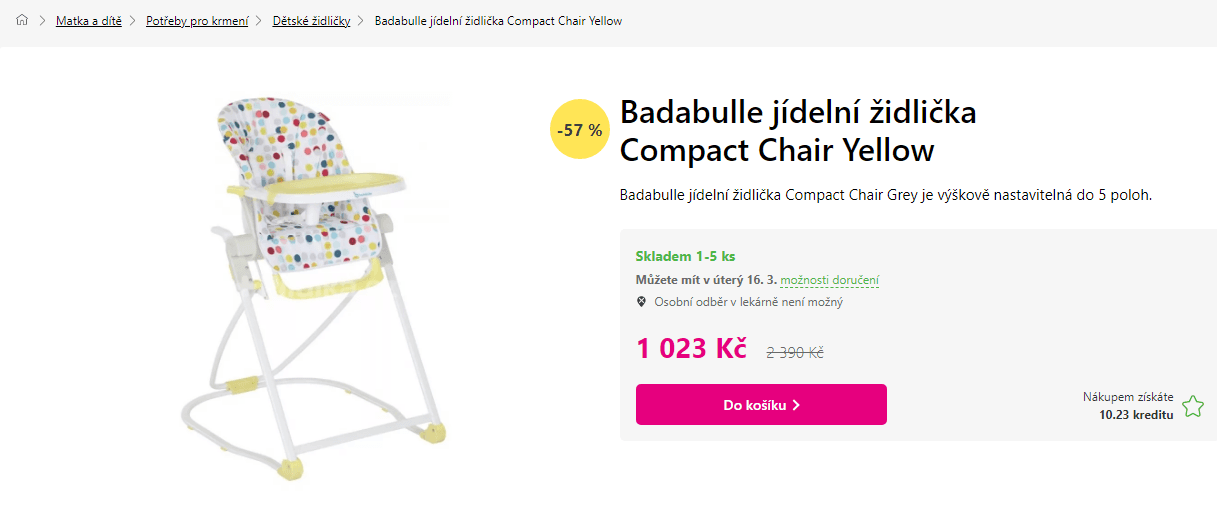Jídelní židlička Badabulle Compact Chair