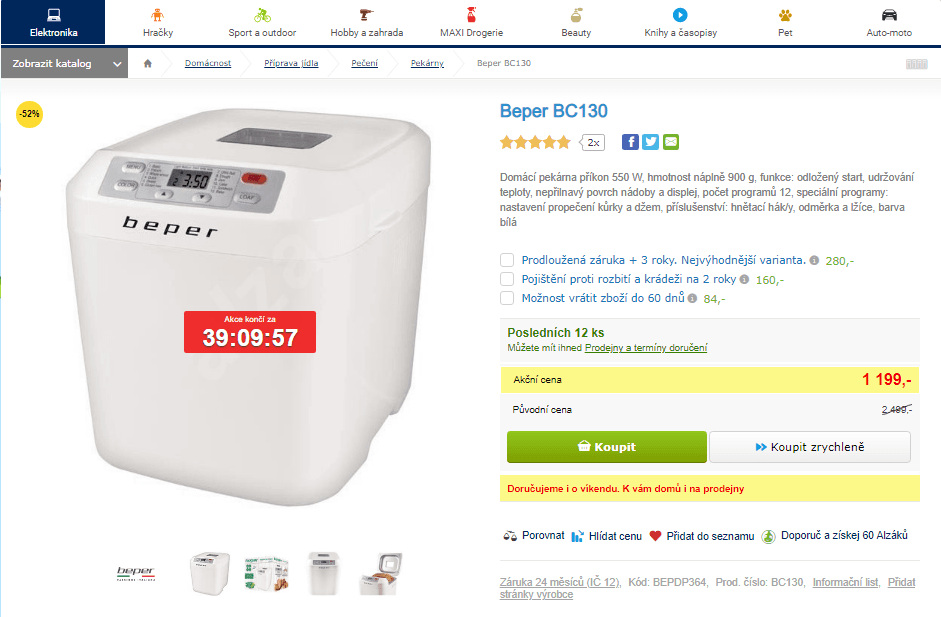 Domácí pekárna Beper, 12 prog, 550W