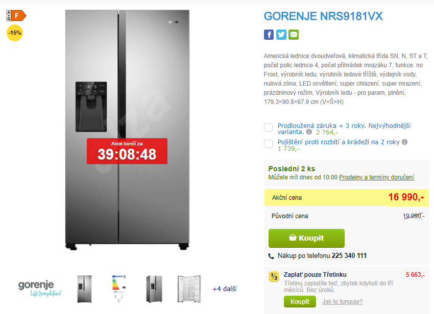Gorenje, led, voda, nofrost, 188cm