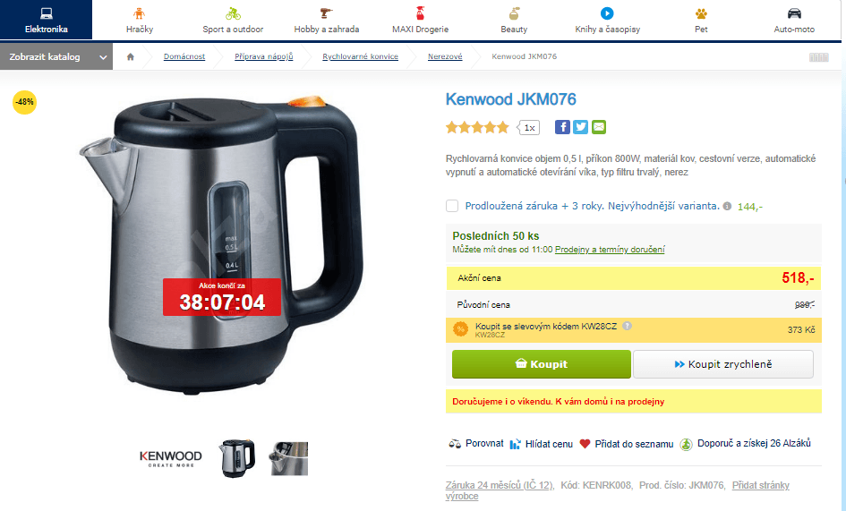 Rychlovarná konvice Kenwood, 0,5 l