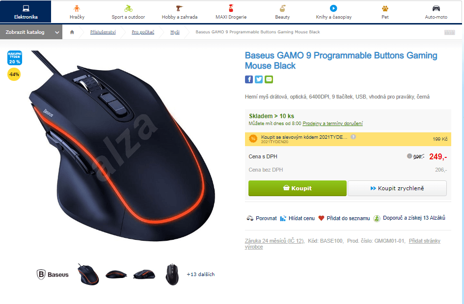 Herní myš Baseus GAMO 9, optická