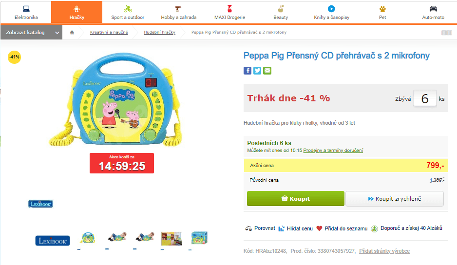 Přenosný CD přehrávač Peppa Pig