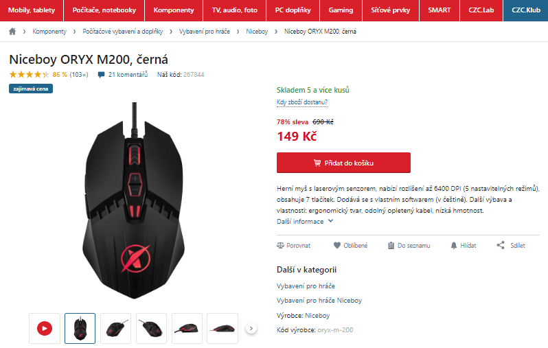 Herní myš Niceboy Oryx M200
