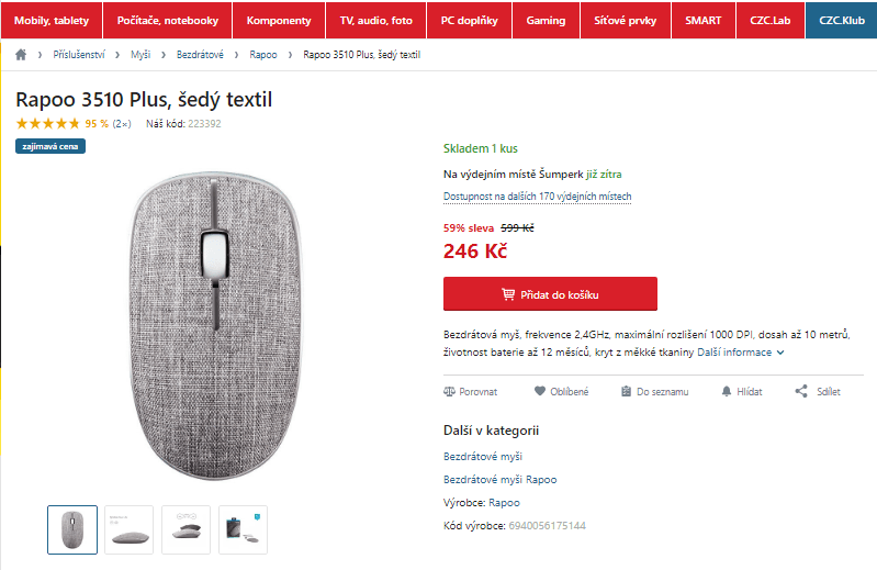 Bezdrátová myš Rapoo 3510 Plus