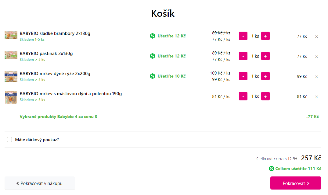 Dětské příkrmy Babybio 3+1 zdarma