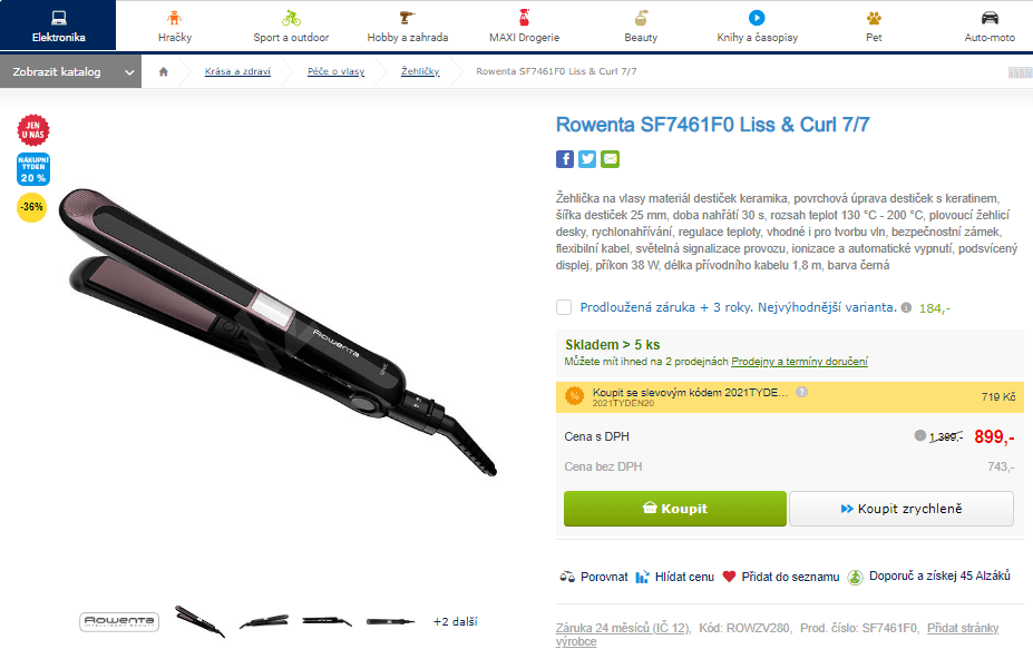 Žehlička na vlasy Rowenta, keratin, ionizace
