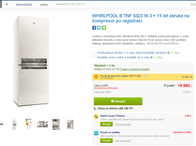 Komb. lednice Whirlpool, 615 l, Total No Frost