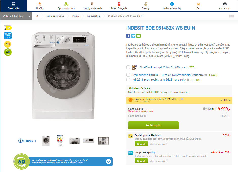 Pračka se sušičkou Indesit, 9 kg, 1 400 ot/min