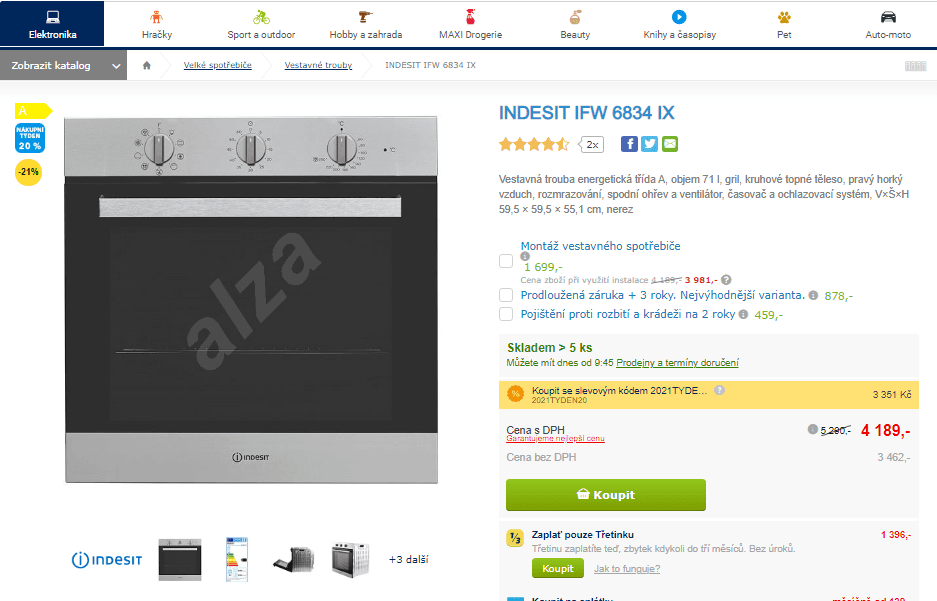 Vestavná trouba Indesit, 71 l, gril