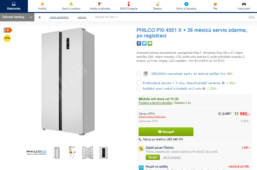 Americká lednice Philco, no frost, 181cm