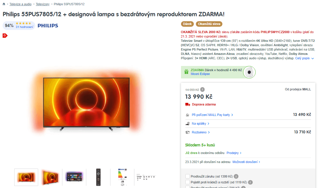 4K Smart, Ambilight, 139cm, HDR, Philips