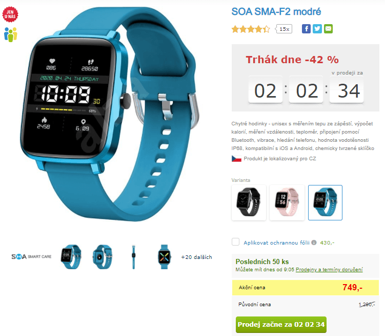 Chytré hodinky SOA, tep, tlak, sporty
