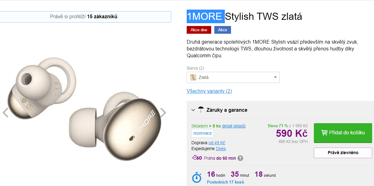 BT sluchátka  1More Stylish TWS