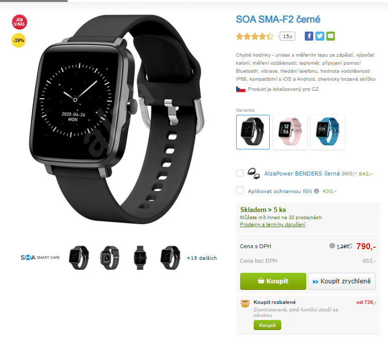 Chytré hodinky SOA, tep, tlak, sporty