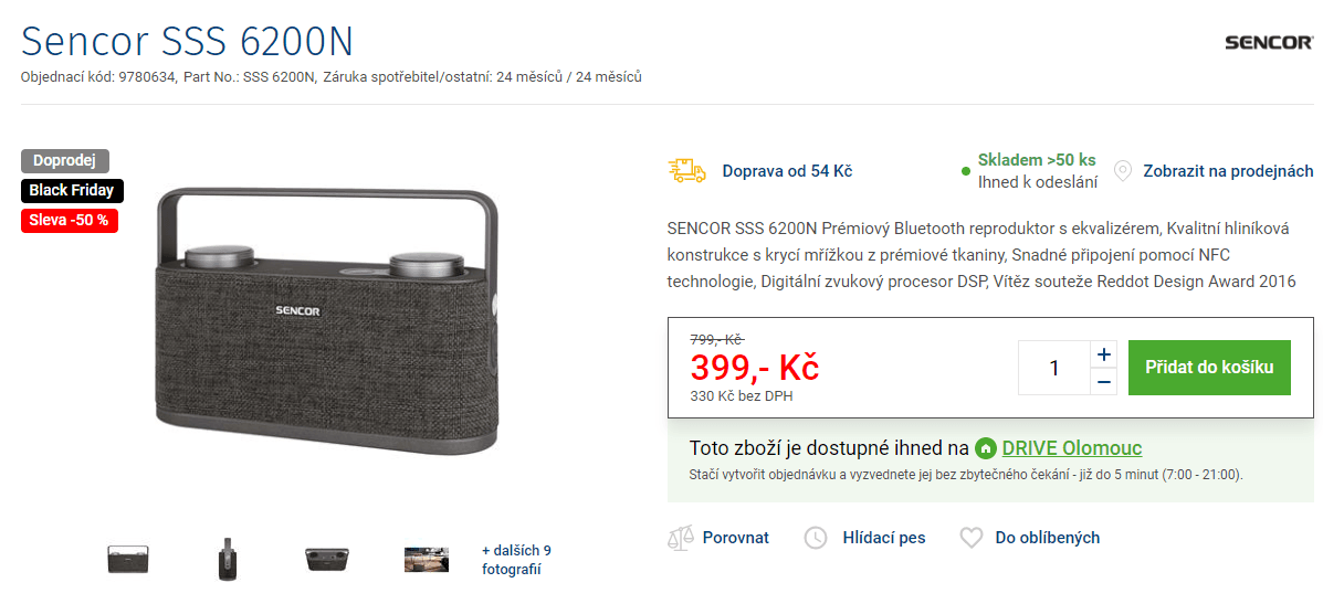 BT repro Sencor, NFC, 20W