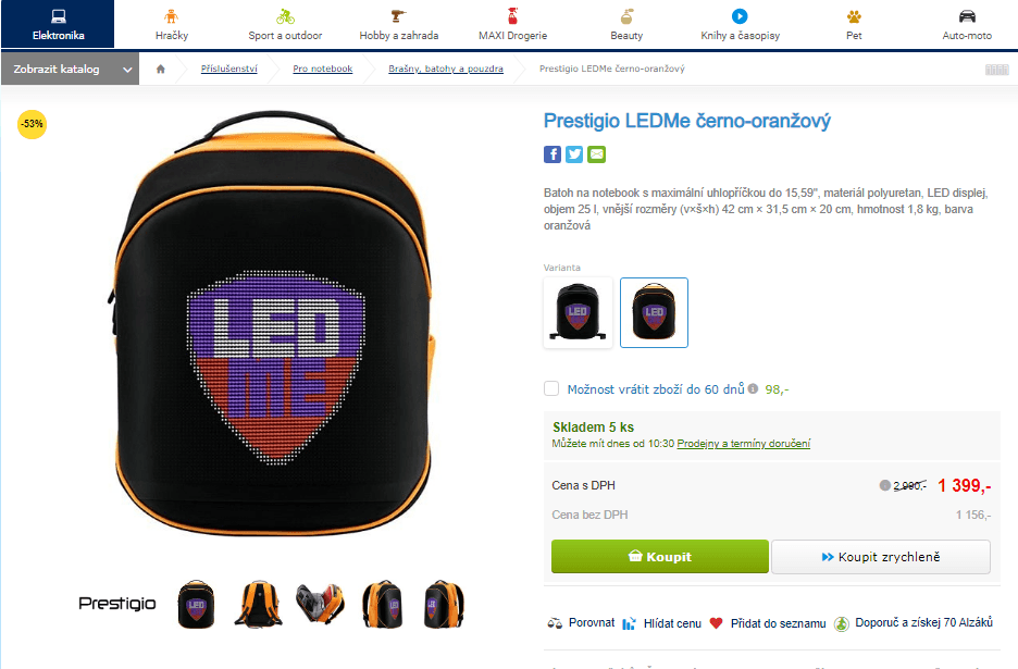 Batoh na ntb Prestigio LEDMe s displejem