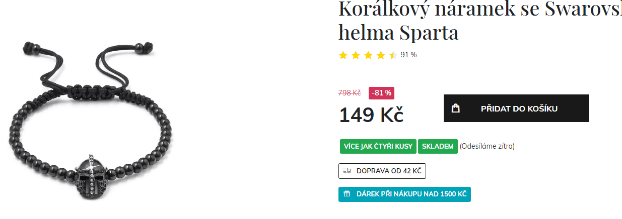 Korálkový náramek s krystaly - helma