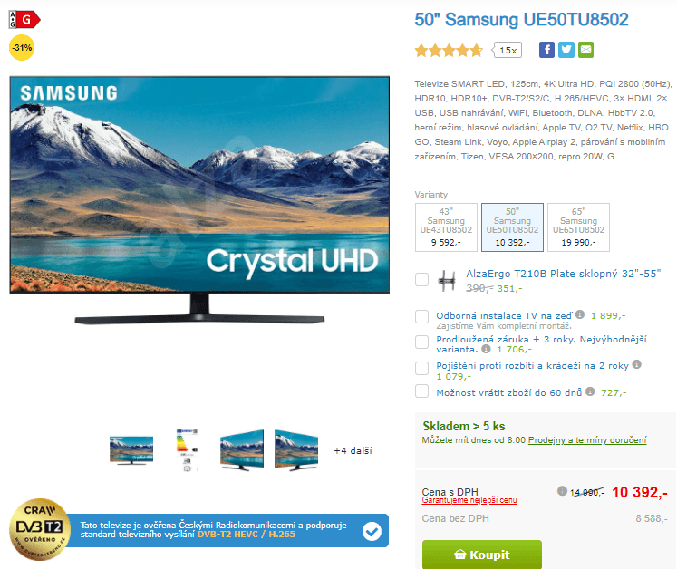4K Smart TV, 127cm, HDR, Samsung 8