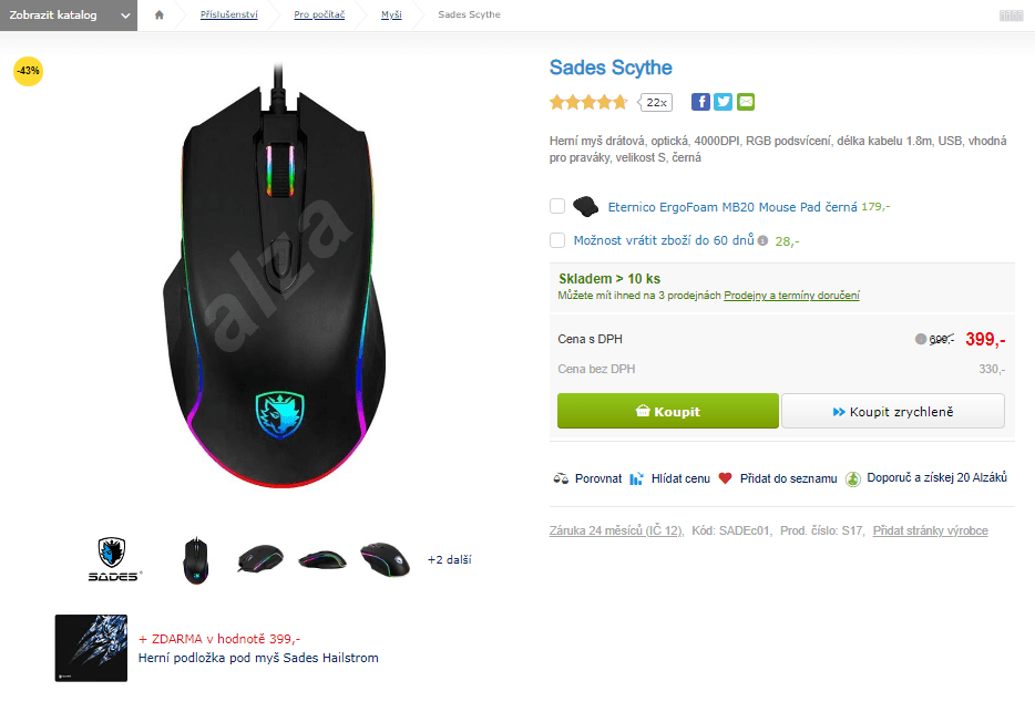 Herní myš Sades Scythe optická
