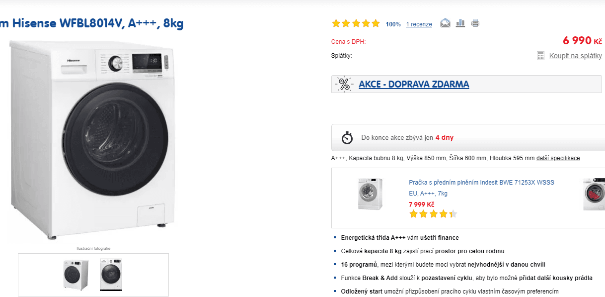 Pračka Hisense, 8 kg, A+++, 1400 ot./min