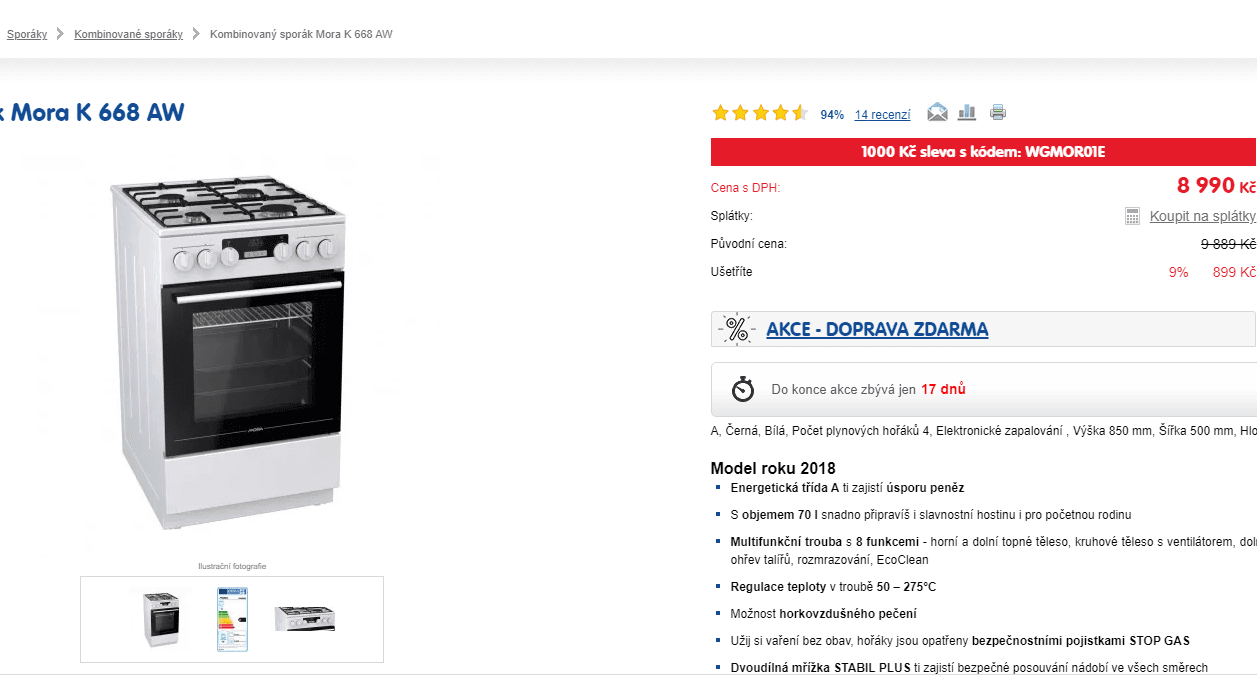 Komb. sporák Mora, A, 60 l, horkovzduch